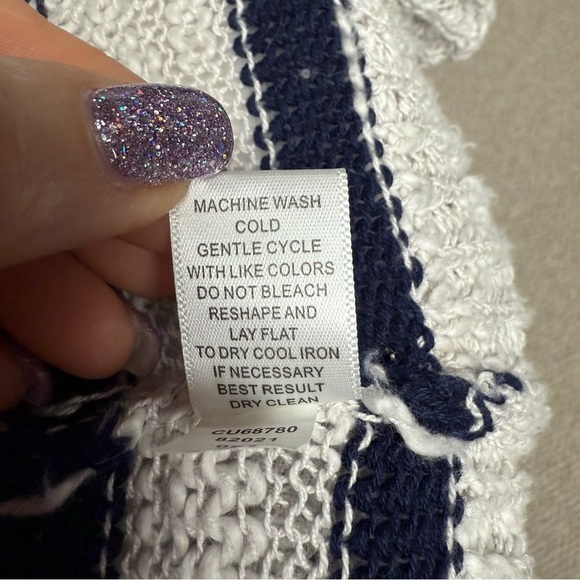 Cupio size small gray/blue duster length Striped Open-Front Cardigan Sweater - Picture 3 of 6